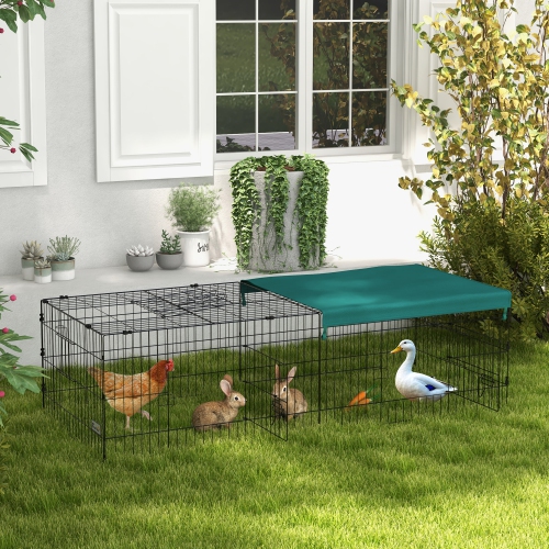 PawHut 73"L Small Animals Pet Playpen Catio Cage with Doors for Rabbits, Guinea Pig, Chicken, Chinchillas, Cat, Quail, Duck, Outdoor Indoor Use with