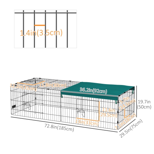 PawHut 73"L Small Animals Pet Playpen Catio Cage with Doors for Rabbits, Guinea Pig, Chicken, Chinchillas, Cat, Quail, Duck, Outdoor Indoor Use with