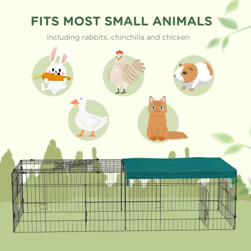 PawHut 73"L Small Animals Pet Playpen Catio Cage with Doors for Rabbits, Guinea Pig, Chicken, Chinchillas, Cat, Quail, Duck, Outdoor Indoor Use with