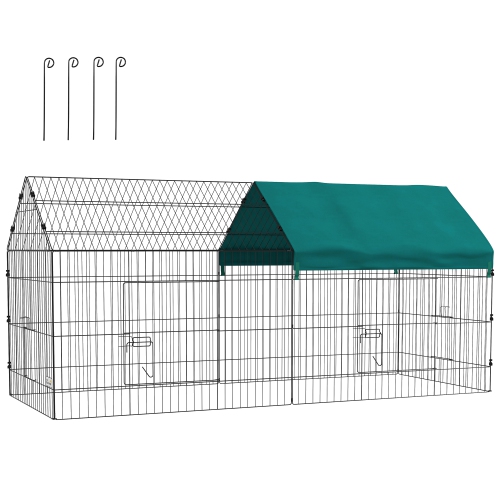 PawHut 87" Small Animal Cage, Pet Playpen for Chicken, Rabbits, Chinchillas, Outdoor Small Animal Playpen with Spire Roof, Green