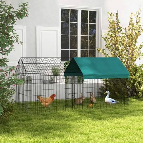 PawHut 87"L Small Animals Pet Playpen Catio Cage with Doors for Rabbits, Guinea Pig, Chicken, Chinchillas, Cat, Quail, Duck, Outdoor Indoor Use with