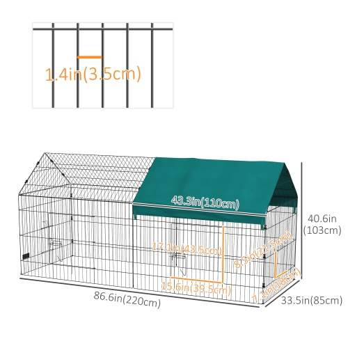 PawHut 87"L Small Animals Pet Playpen Catio Cage with Doors for Rabbits, Guinea Pig, Chicken, Chinchillas, Cat, Quail, Duck, Outdoor Indoor Use with