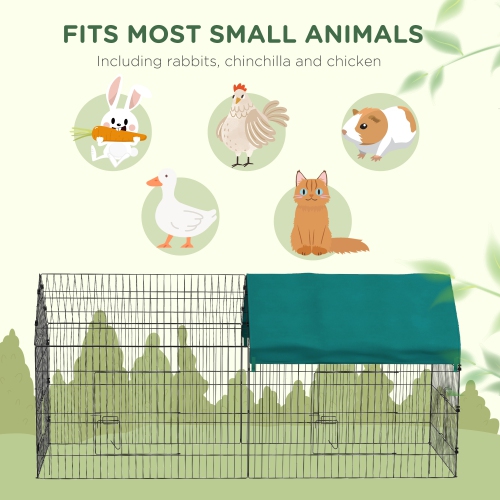 PawHut 87"L Small Animals Pet Playpen Catio Cage with Doors for Rabbits, Guinea Pig, Chicken, Chinchillas, Cat, Quail, Duck, Outdoor Indoor Use with