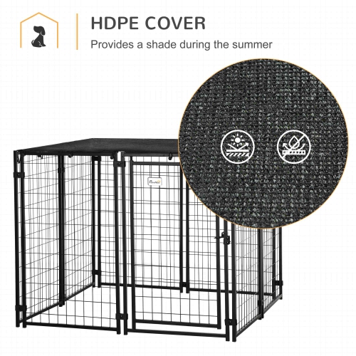 PawHut Outdoor Dog Kennel Run, Large Wire Steel Puppy Fence, Lockable Pet Playpen Crate Enclosure, with Top Cover, Door, Black
