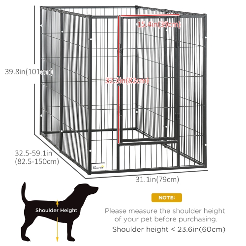 PawHut 6 Panel Dog Playpen Dog Pen Metal Pet Fence for Outside Indoor, Adjustable Width, Heavy Duty Steel Frame, 32.5"-59"W x 24"D x 40''H Black