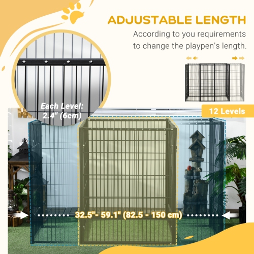 PawHut 6 Panel Dog Playpen Dog Pen Metal Pet Fence for Outside Indoor, Adjustable Width, Heavy Duty Steel Frame, 32.5"-59"W x 24"D x 40''H Black