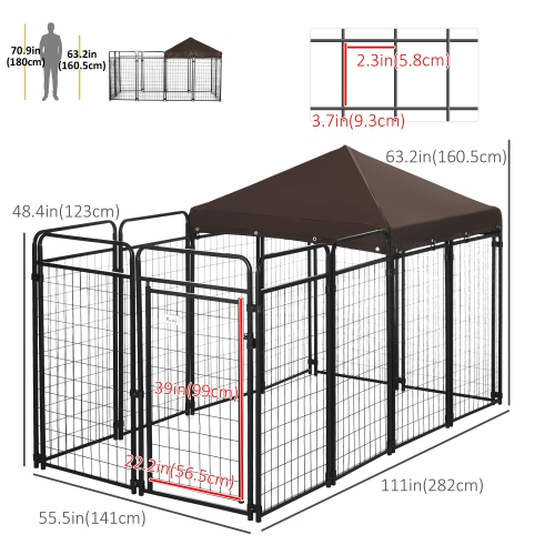 PawHut Dog Kennel Outdoor with Waterproof Canopy, Dog Run with Galvanized Chain Link, Secure Lock, for Backyard and Patio, Large and Medium Sized