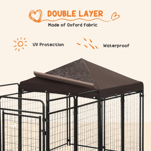 PawHut Dog Kennel Outdoor with Waterproof Canopy, Dog Run with Galvanized Chain Link, Secure Lock, for Backyard and Patio, Large and Medium Sized