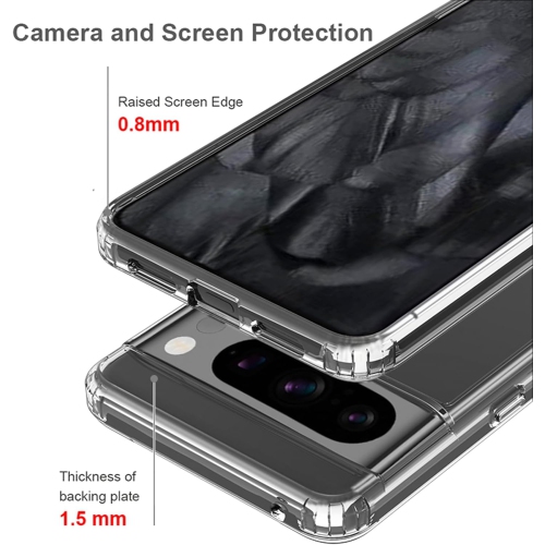 Étui pour Pixel 8 Pro de Google, pare-chocs en silicone souple en TPUR et étui en polycarbonate rigide transparent antichoc pour appareil photo mince
