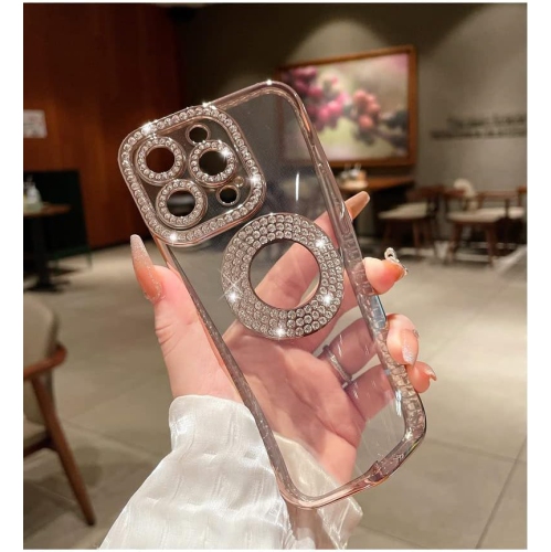 Étui pour iPhone 15 Pro, protection appareil photo avec brillants diamants pierres du Rhin brillant et étui avec logo compatible avec iPhone 15 Pro -