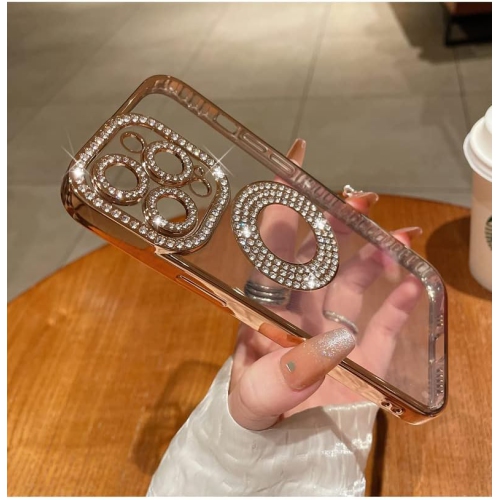 Étui pour iPhone 15 Pro, protection appareil photo avec brillants diamants brillants brillants strass brillant avec étui logo compatible avec iPhone