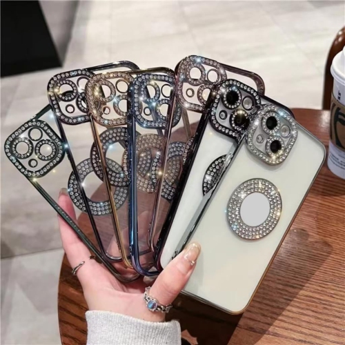 for iPhone 15 Pro Max Case, Camera Protection with Glitter Sparkle Diamond Bling Rhinestone Shiny Cute Cover with Logo View Case Compatible with