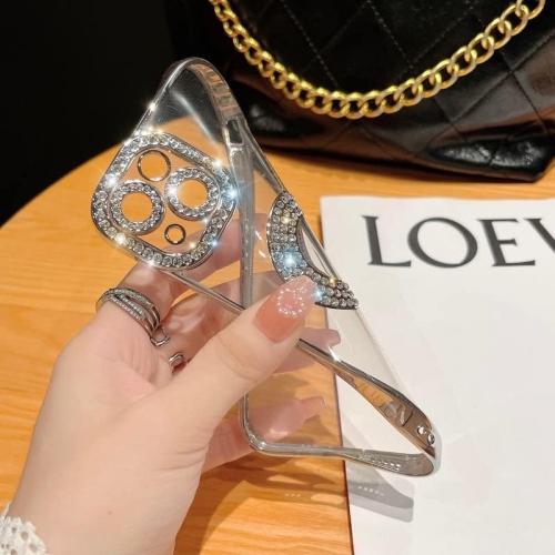 for iPhone 15 Pro Max Case, Camera Protection with Glitter Sparkle Diamond Bling Rhinestone Shiny Cute Cover with Logo View Case Compatible with