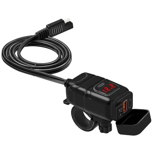 Chargeur mobile à deux ports USB pour motocyclette, charge rapide de 12V a avec affichage de tension étanche et voltmètre