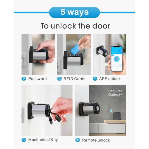 Welock WiFi Smart Lock with Keypad PCB32 Safer Keyless Entry Smart Door Lock, Smart Bluetooth Door Knob with Keypad APP Control IC Card