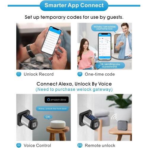 Welock WiFi Smart Lock with Keypad PCB32 Safer Keyless Entry Smart Door Lock, Smart Bluetooth Door Knob with Keypad APP Control IC Card