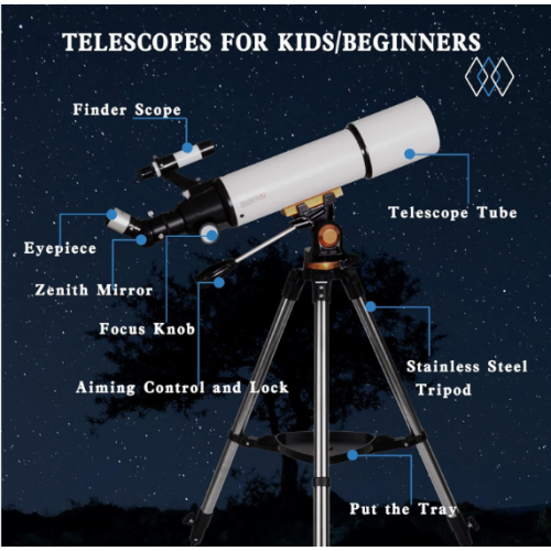 Télescope LUXUN pour adultes enfants, télescope réfracteur 80 mm Aperture 500 mm pour débutants astronomiques - télescope portatif de voyage