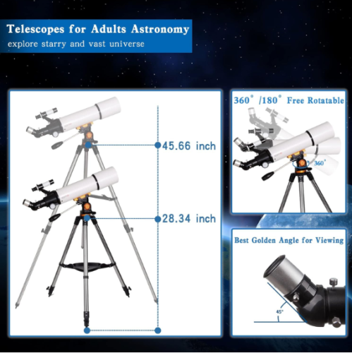 Télescope LUXUN pour adultes enfants, télescope réfracteur 80 mm Aperture 500 mm pour débutants astronomiques - télescope portatif de voyage