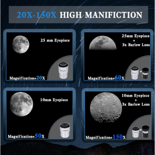 Télescope LUXUN pour adultes enfants, télescope réfracteur 80 mm Aperture 500 mm pour débutants astronomiques - télescope portatif de voyage