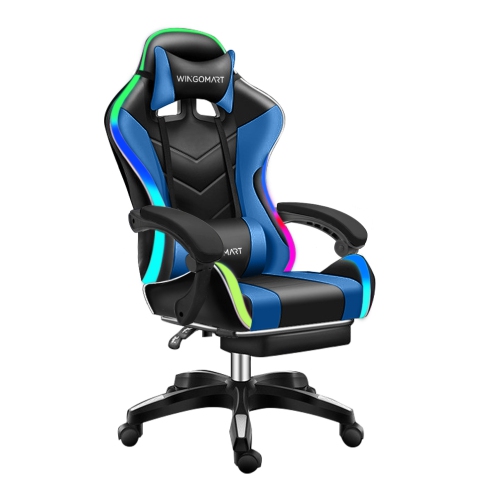 Fauteuil de jeu ergonomique en similicuir pu à dossier haut WINGOMART avec éclairage DEL RVB intégré, fauteuil de bureau avec massage lombaire et rep