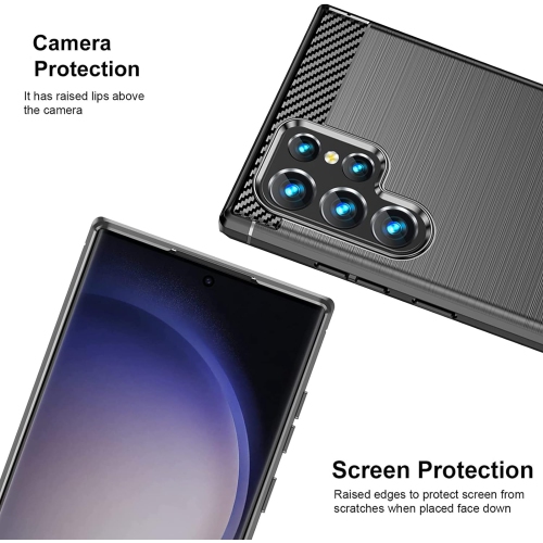 SuperShield Case for Samsung Galaxy S23 Ultra, Soft TPU Carbon Fiber Texture Anti-Scratch Shockproof Phone Case Ultra Slim Fit Hard Back Anti-Drop