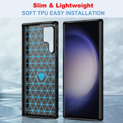 SuperShield Case for Samsung Galaxy S23 Ultra, Soft TPU Carbon Fiber Texture Anti-Scratch Shockproof Phone Case Ultra Slim Fit Hard Back Anti-Drop