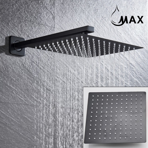 MAX Faucets Thermostatic Shower System Three Functions With Valve Matte Black Finish Square Showerhead 12"
