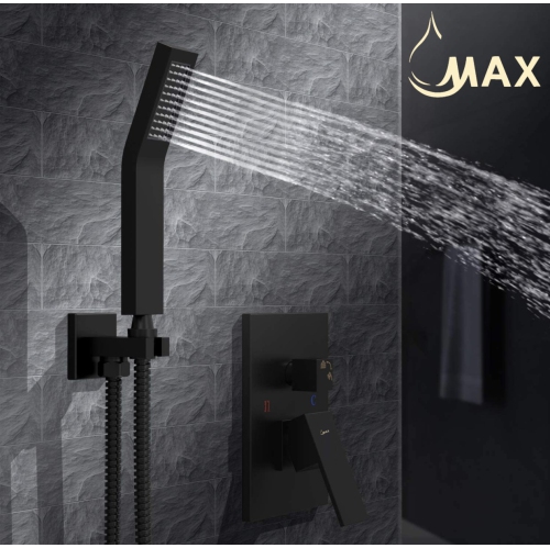MAX Faucets Thermostatic Shower System Three Functions With Valve Matte Black Finish Square Showerhead 12"