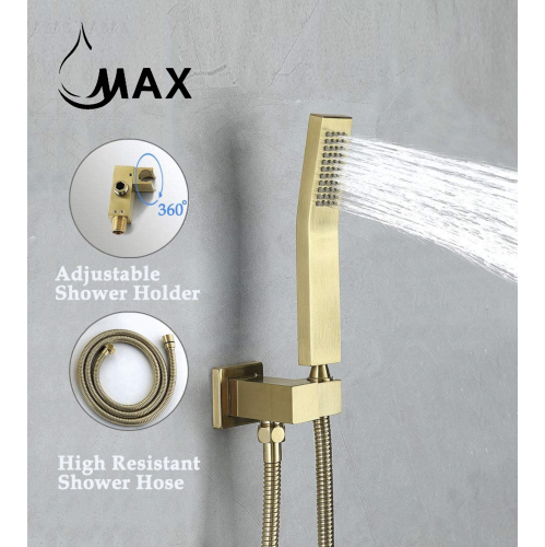 MAX Faucets Thermostatic Shower System Three Functions With Valve Brushed Gold Finish Square Showerhead 12''