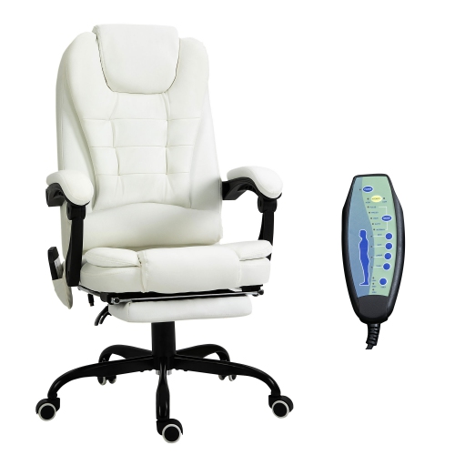 VINSETTO  7-Point Vibration Massage Office Chair, Faux Leather Executive Office Chair With Footrest, Reclining Back, Adjustable Height In White