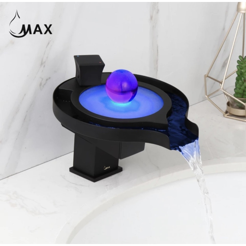 MAX Faucets Waterfall Bathroom Faucet With LED Light Matte Black / Glass Finish