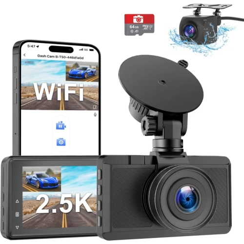 2.5K+1080P Dash Cam Front and Rear Camera | WiFi, Parking Monitor, Super Night Vision