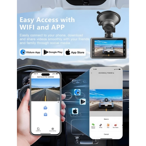 2.5K+1080P Dash Cam Front and Rear Camera | WiFi, Parking Monitor, Super Night Vision