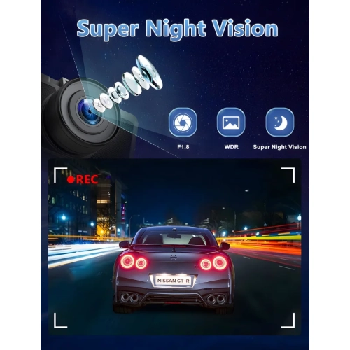 2.5K+1080P Dash Cam Front and Rear Camera | WiFi, Parking Monitor, Super Night Vision