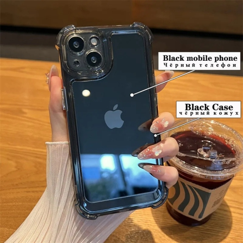 Luxury Noble Shockproof Soft Transparent Case For iPhone 15 Plus Bumper Clear Case Cover - Black