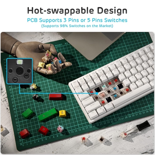 Blue Backlit 75% Triple Mode BT5.0/2.4G/USB-C Hot Swappable Mechanical Keyboard, 84 Keys Tenkeyless Mechanical Keyboard w/Detachable Frame &