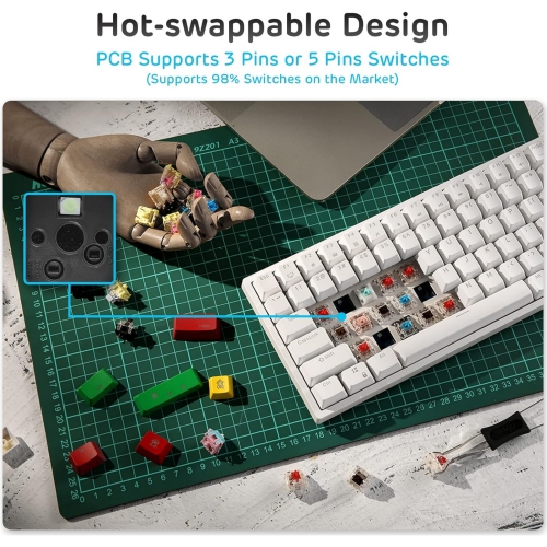 Blue Backlit 75% Triple Mode BT5.0/2.4G/USB-C Hot Swappable Mechanical Keyboard, 84 Keys Tenkeyless Mechanical Keyboard w/Detachable Frame &