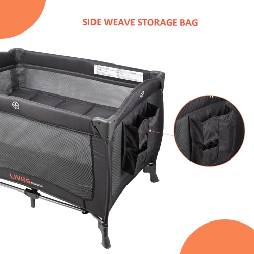 2-in-1 Foldable Baby Playard and Bassinet with Wheels for Freely Moving, Portable Crib Bed Play Yard Weight to 30lbs