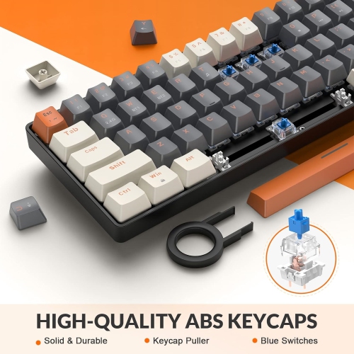 60% Wireless Mechanical Keyboard, Bluetooth 5.0/2.4GHz with Dual Mode  2-in-1 Receiver, Compact 68-Key Hot Swappable Ergonomic Gaming Keyboard,  Clicky 