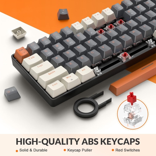 60% Wireless Mechanical Keyboard, Bluetooth 5.0/2.4GHz with Dual Mode 2-in-1 Receiver, Compact 68-Key Hot Swappable Ergonomic Gaming Keyboard, Clicky