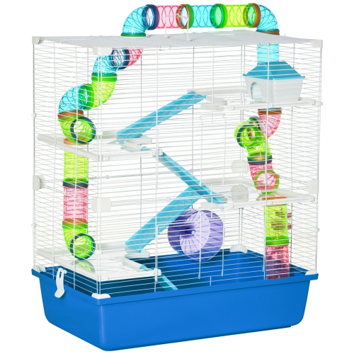 PawHut Hamster Cage, Large Small Animal House, 5-Level Guinea Pig Cage Gerbil Haven, Tunnel Tube System, with Water Bottle, Exercise Wheel, Food Dish