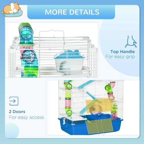 PawHut Hamster Cage, Large Small Animal House, 5-Level Guinea Pig Cage Gerbil Haven, Tunnel Tube System, with Water Bottle, Exercise Wheel, Food