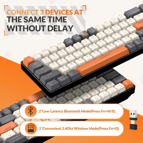 60% Wireless Mechanical Keyboard, Bluetooth 5.0/2.4GHz with Dual Mode 2-in-1 Receiver, Compact 68-Key Hot Swappable Ergonomic Gaming Keyboard, Clicky