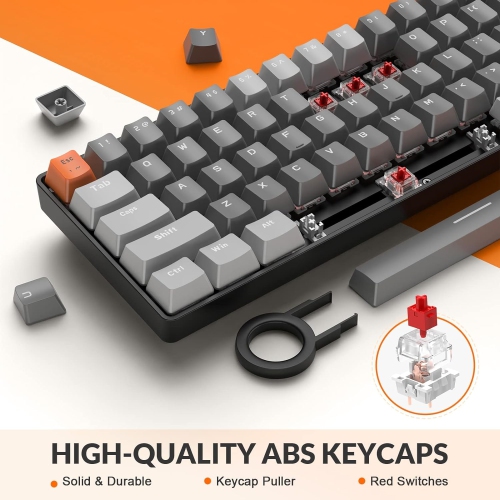 60% Wireless Mechanical Keyboard, Bluetooth 5.0/2.4GHz with Dual Mode 2-in-1 Receiver, Compact 68-Key Hot Swappable Ergonomic Gaming Keyboard, Clicky