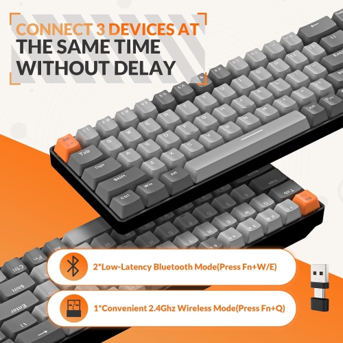 60% Wireless Mechanical Keyboard, Bluetooth 5.0/2.4GHz with Dual Mode 2-in-1 Receiver, Compact 68-Key Hot Swappable Ergonomic Gaming Keyboard, Clicky