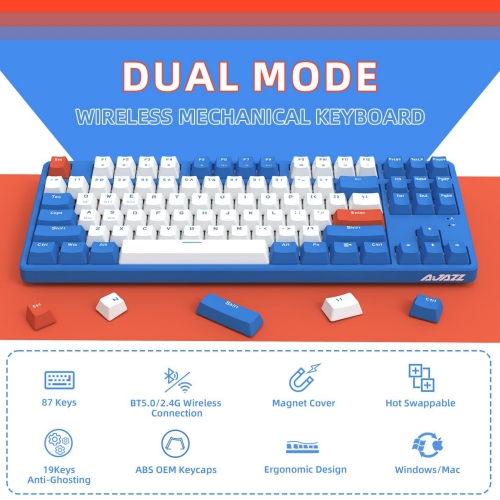 75% Wireless Mechanical Keyboard, Bluetooth/2.4G Dual Mode, 87 Keys Compact TKL Hot Swappable Gaming Keyboard, Keycaps Clicky Blue Switch Custom
