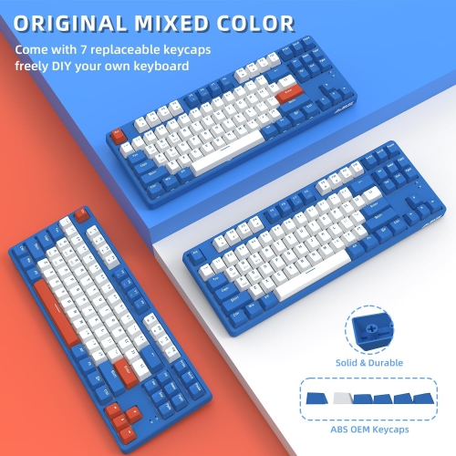 75% Wireless Mechanical Keyboard, Bluetooth/2.4G Dual Mode, 87 Keys Compact TKL Hot Swappable Gaming Keyboard, Keycaps Clicky Blue Switch Custom