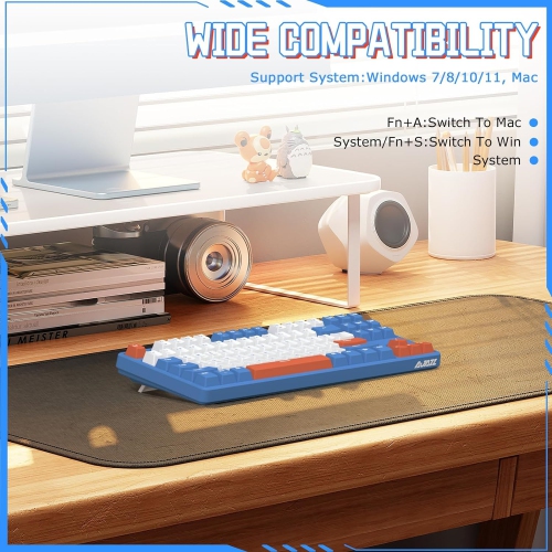 75% Wireless Mechanical Keyboard, Bluetooth/2.4G Dual Mode, 87 Keys Compact TKL Hot Swappable Gaming Keyboard, Keycaps Clicky Blue Switch Custom