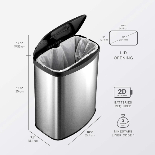 ENSEMBLE DE DEUX poubelles à capteur de mouvement automatique sans contact The Original, 13,2 gal / 50 L. Et 2,1 gal. / 8 L., acier