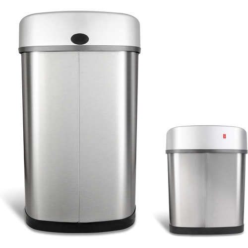 ENSEMBLE DE DEUX poubelles à capteur de mouvement automatique sans contact The Original, 13,2 gal / 50 L. Et 2,1 gal. / 8 L., acier